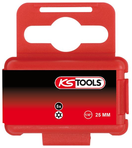 KS Tools 1/4" TORSIONpower bit Torx, 25mm, TB10, con foro, confezione da 5, 918.3606
