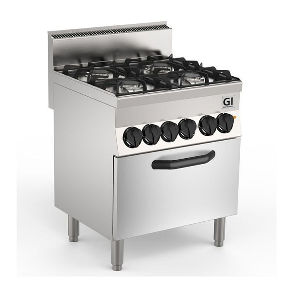 Cucina a gas Gastro-Inox 650 &quot;High Performance&quot; con 4 fuochi e forno elettrico, 70cm, modello da appoggio, fuochi: 2x 3.5kW + 2x 6kW, 160.008