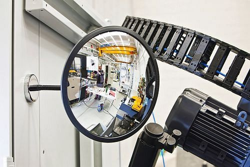 Specchio rotondo DENIOS con supporto magnetico, diametro 450 mm, specchio in vetro acrilico, 207-517