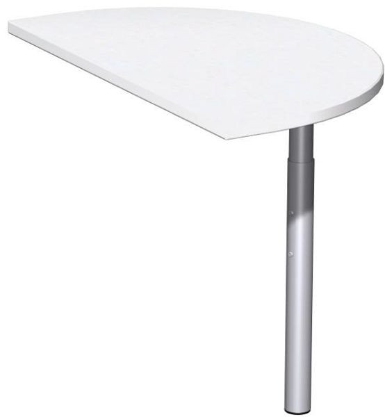 Tavolo aggiuntivo geramöbel semicircolare con gamba di supporto, incl. materiale di collegamento, regolabile in altezza, 500x800x680-820, bianco/argento, N-647006-WS