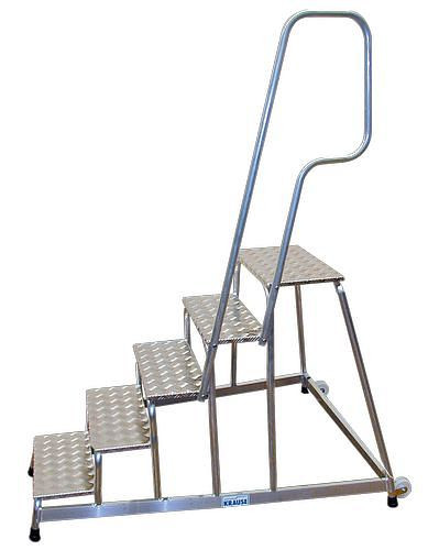 Gradino di montaggio DENIOS in alluminio, con corrimano e rotelle, 5 gradini, 156-825