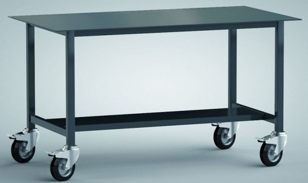 Tavolo per saldatura KLW, 1500 x 700 x 858 mm, con piano di lavoro in lamiera d'acciaio cieca di 5 mm di spessore, con 1 ripiano portaoggetti da 300 mm, WPS11N-1500-001