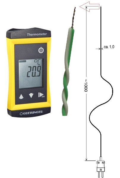 Secondo termometro a termocoppia Greisinger G 1200- con sensore a filo tipo K, senza cavo in silicone-GTF300, 482586