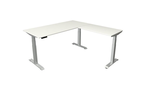 Tavolo per sedersi/in piedi Kerkmann L 1800 x P 800 mm con elemento aggiuntivo 1000 x 600 mm, regolabile elettricamente in altezza da 640-1290 mm, bianco, 10043110