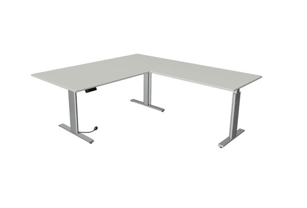 Kerkmann tavolo sit/stand Move 3 argento L 2000 x P 1000 mm con elemento aggiuntivo 1200 x 800 mm, grigio chiaro, 10235611