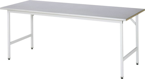 Tavolo da lavoro serie RAU Jerry (3030) - regolabile in altezza, piano di lavoro con rivestimento in lamiera d'acciaio, 2000x800-850x800 mm, 06-500S80-20.12