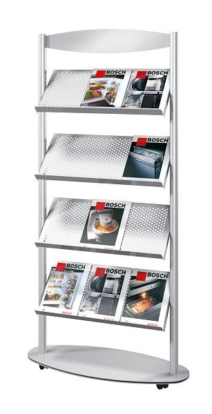 Kerkmann Sirius scaffale per brochure 12 x DIN A4, L 780 x P 340 x A 1700 mm, alluminio argento, 42347114