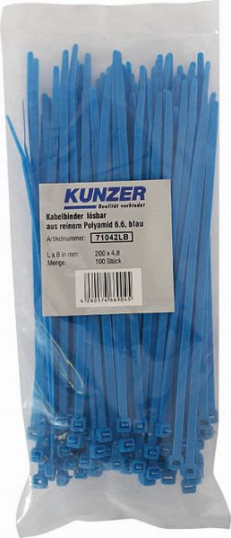 Fascette Kunzer 200 x 4,8 blu (100 pezzi) rimovibili, 71042LB