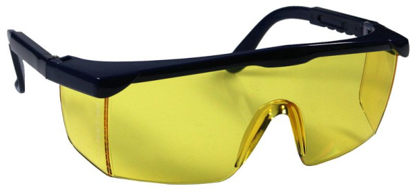 Occhiali di protezione UV Busching, colorati di giallo, EN 166/170, aste sportive regolabili con visione a 360 gradi, 100064