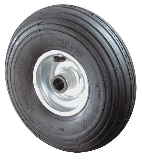 Rullo di trasporto con rulli BS con freno, larghezza 65 mm, Ø230 mm, fino a 130 kg, ruota pneumatica in gomma nera, corpo ruota con cerchio in acciaio, cuscinetto a rulli, L420.C90.230