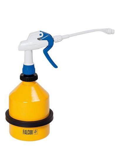 Bomboletta spray DENIOS in acciaio, con attacco spray e gruppo pompa integrato, giallo