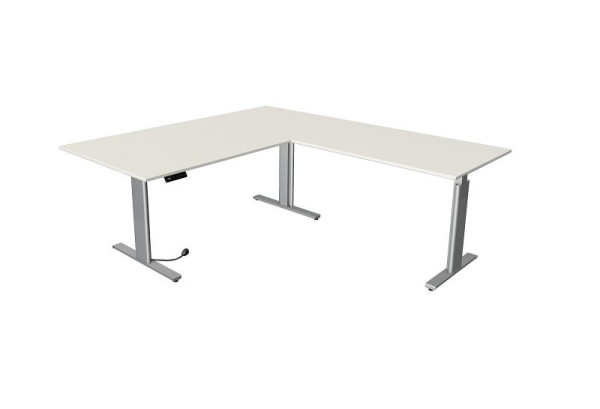 Kerkmann tavolo sit/stand Move 3 argento L 2000 x P 1000 mm con elemento aggiuntivo 1200 x 800 mm, bianco, 10235510