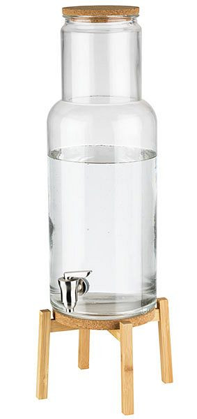 Distributore di bevande APS -NORDIC WOOD-, 23 x 23 cm, altezza: 60,5 cm, contenitore in vetro, rubinetto in acciaio inossidabile, coperchio in sughero, 10435