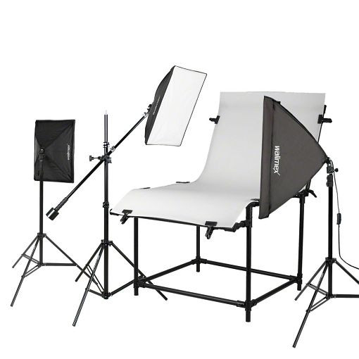 Walimex Shooting Table Set Pro, 3x Daylight, 1x Walimex patibolo, 3x treppiede per lampada, 16702