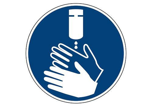 Segno DENIOS "Disinfettare le mani", foglio Ø 200 mm, 273-291