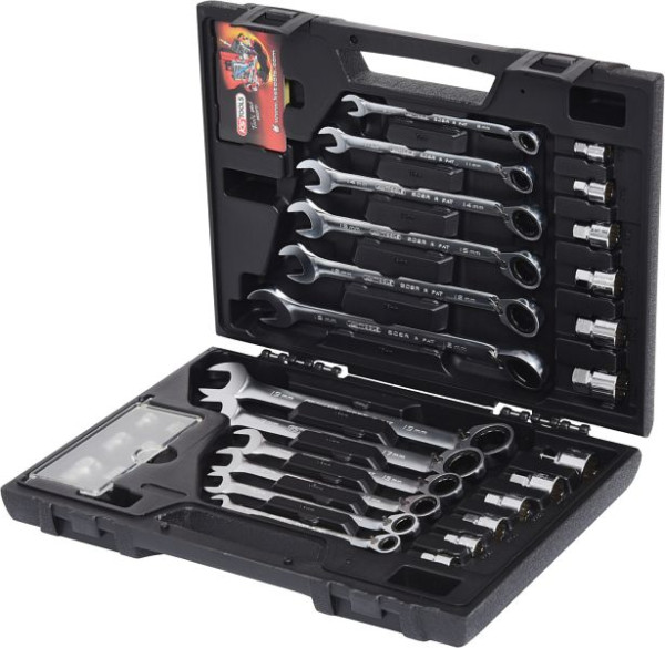 KS Tools Set di chiavi combinate a cricchetto GEARplus RINGSTOP, 30 pezzi con adattatore, 503.4960