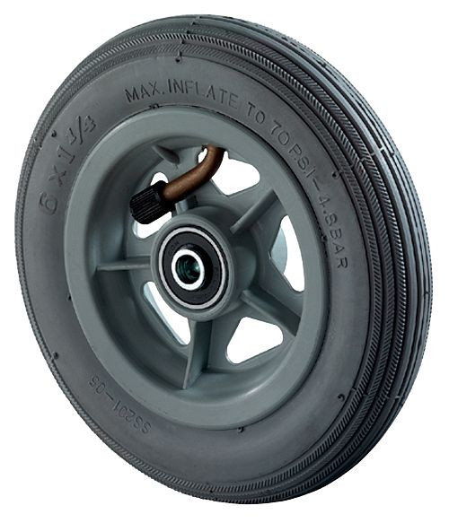 Ruota pneumatica con rotelle BS, larghezza ruota 30 mm, Ø ruota 150 mm, portata 60 kg, rivestimento in gomma nera, corpo ruota in plastica, cuscinetto a sfere, D20.151