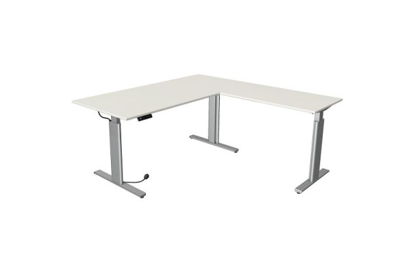 Kerkmann tavolo sit/stand Move 3 argento L 2000 x P 1000 mm con elemento aggiuntivo 1000 x 600 mm, bianco, 10234010