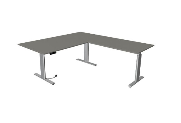 Kerkmann tavolo sit/stand Move 3 argento L 2000 x P 1000 mm con elemento aggiuntivo 1200 x 800 mm, grafite, 10235812