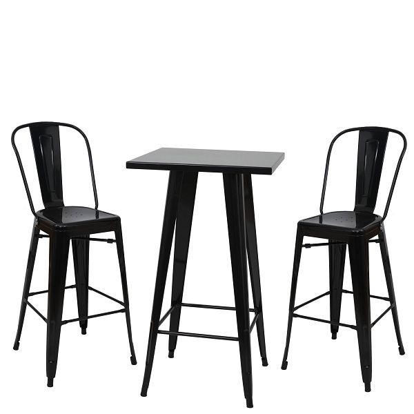 Mendler Set tavolo da bar + 2x sgabelli da bar HWC-A73, sgabello da bar tavolo da bar, design industriale in metallo, nero, 57906+59866+59866