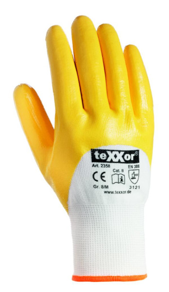 Guanti in maglia di poliestere teXXor NITRILE COATED, misura: 8, colore: bianco/giallo, confezione: 144 paia, 2358-8