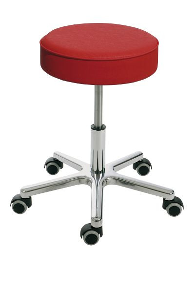 Sgabello Lotz, seduta in ecopelle rosso fuoco, altezza seduta 540-720mm, base in alluminio, ruote, 3861.1.04