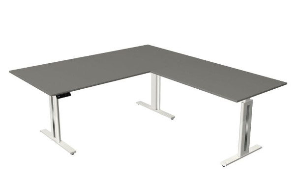 Kerkmann Move 3 fresh tavolo sit/stand, L 2000 x P 1000 mm, con elemento aggiuntivo 1200 x 800 mm, regolabile elettricamente in altezza da 720-1200 mm, grafite, 10187012
