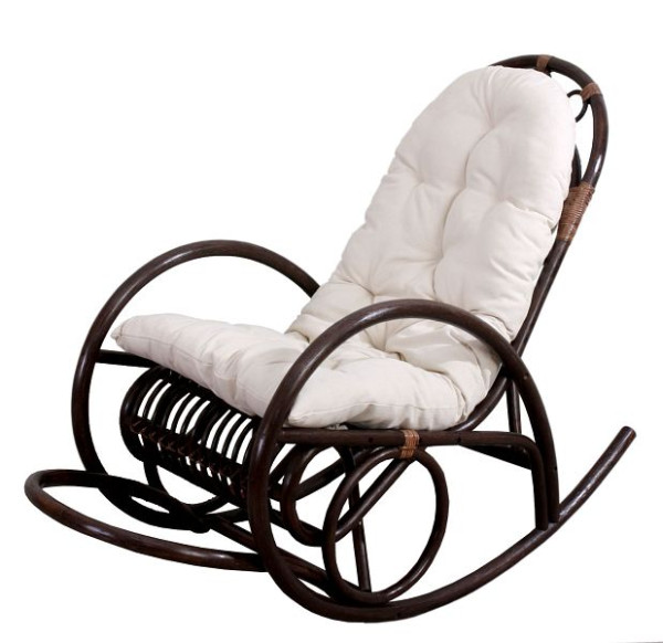 Mendler sedia a dondolo HWC-C40, sedia a dondolo sedia in rattan, marrone, pad bianco, 24648