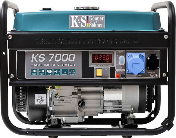 Generatore a benzina Könner & Söhnen 5500W, 1x16A(230V)/1x32A(230V), 12V, regolatore volt, protezione basso livello olio, protezione da sovratensione, display, KS 7000