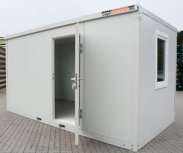 LagerContainerXXL 4m Container per ufficio isolato con occhielli per gru e guida per carrello elevatore (consegna montata), grigio-bianco RAL 9002, A8232