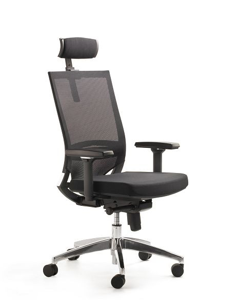 Mayer Sitzmöbel sedia girevole myOPTIMAX, rivestimento del sedile nero, schienale in rete nera, base in alluminio lucidato, 2486