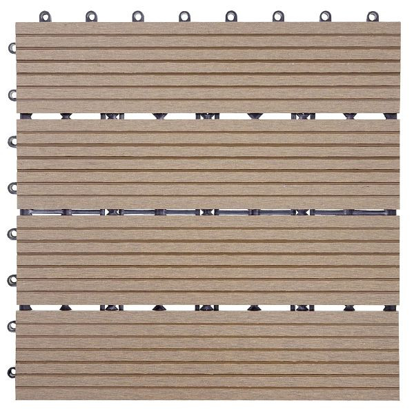 Mendler Piastrella per pavimenti in WPC Rhone, effetto legno balcone/terrazza, 11x ciascuno 30x30cm = 1mq, base, teak lineare, 54440