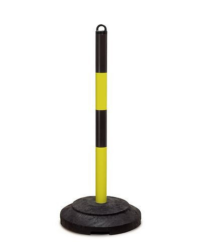 DENIOS Supporto di avvertimento per catene pesanti, nero/giallo, piede riciclato, H 1000 mm, 236-898