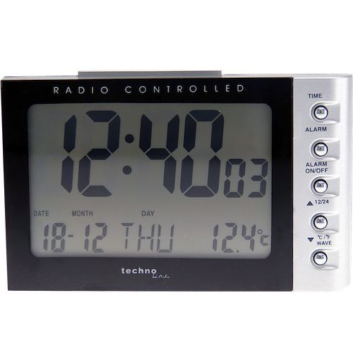 Sveglia radiocomandata Technoline nera, orologio radiocomandata con possibilità di impostazione manuale, dimensioni: 115 x 73 x 75 mm, WT 188 nera