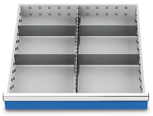 Inserti per cassetti Bedrunka+Hirth T736 R 24-24, per altezza pannello 100/125 mm, 1 x MF 600 mm, 4 x TW 300 mm, 144BLH100