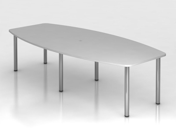 Tavolo da conferenza Hammerbacher 280 cm/6 piedi cromati grigio, a forma di botte, VKT28C/5/C