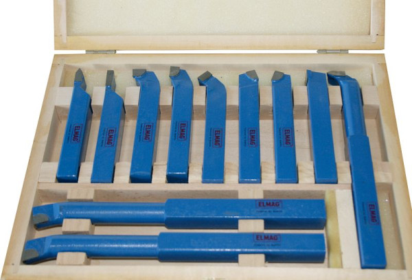 ELMAG set da tornio in acciaio 16x16 mm, 11 pezzi, con piastre HM saldate, in cassetta di legno, 89157