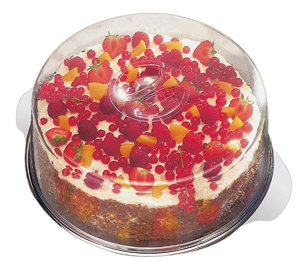 Piatto torta APS con 2 cappe, Ø 30 cm, altezza cappa 7 + 11 cm, piatto torta: acciaio inossidabile 18/0, cappa: polistirolo, 00652