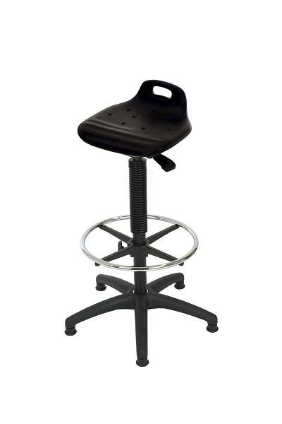 Supporto per stare in piedi Lotz, sedile ergonomico in PU nero, regolabile in altezza 640-890, croce in plastica, anello per i piedi, con maniglia per il trasporto, 4675.01