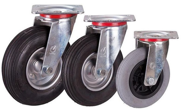 Ruota con supporto girevole VARIOfit con pneumatici, 200 x 50 mm, nera, su cerchio in acciaio, lpl-200.000