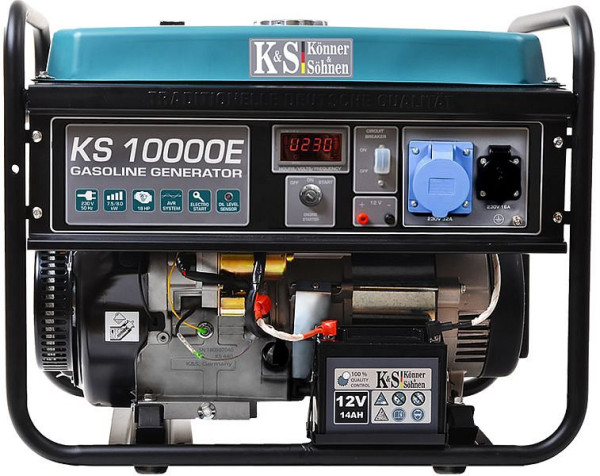 Generatore di corrente E-start a benzina Könner & Söhnen 8000W, 1x16A(230V)/1x32A(230V), 12V, regolatore volt, protezione basso livello olio, protezione da sovratensione, display, KS 10000E