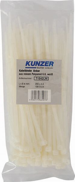 Fascette Kunzer 200 x 4,8 bianche (100 pezzi) rimovibili, 71042LW