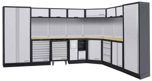 Kraftwerk MOBILIO Sistema di armadietti per officina a 8 elementi - soluzione ad angolo, con parete forata quadrata, 3964E
