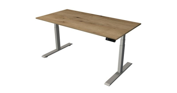 Tavolo in piedi/seduto Kerkmann L 1600 x P 800 mm, argento, regolabile elettricamente in altezza da 630 a 1270 mm, rovere/argento, 10277655
