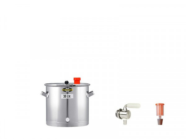 Set di botti di fermentazione e stoccaggio Speidel UF 30 litri con botte di fermentazione e stoccaggio in acciaio inossidabile (da 15 a 120 litri), rubinetto di scarico in acciaio inossidabile, tappo di fermentazione e tappo, 47121