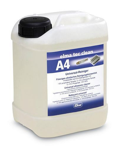 Detergente DENIOS elma tec clean A4 per dispositivo a ultrasuoni U litro, alcalino, PU: 10 litri, 179-236