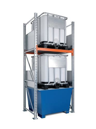 DENIOS Combi-Shelf 3 K2-I con gocciolatoio laccato, per 2 GIR da 1000 litri ciascuno, Grundfeld, 201-876