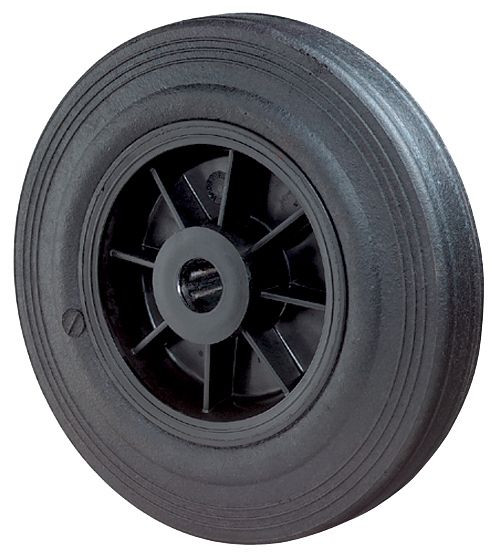 Ruota in gomma BS wheels, larghezza ruota 37,5 mm, Ø ruota 125 mm, portata 100 kg, battistrada in gomma nera, corpo ruota in plastica, cuscinetto a rulli, B45.125