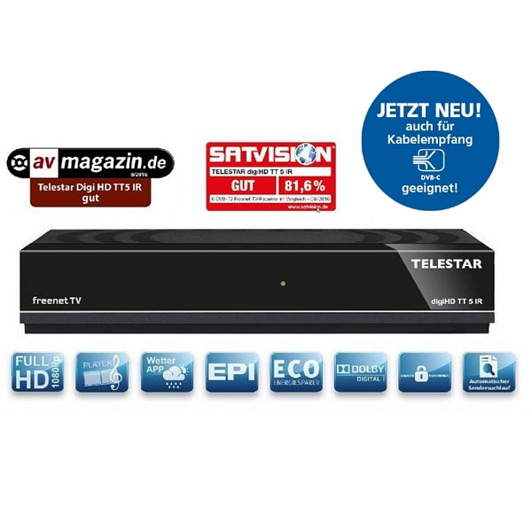TELESTAR digiHD TT 5 IR Ricevitore DVB-T2 e DVB-C HDTV, 5310483