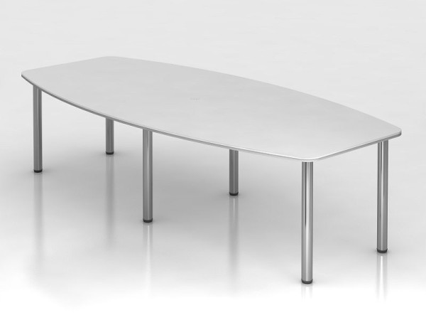 Tavolo da conferenza Hammerbacher 280 cm/6 piedi cromati bianco, a forma di botte, VKT28C/W/C